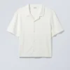 Loose Short Sleeve Linen Blend Shirt – Dusty White Loose Short Sleeve Linen Blend Shirt – Dusty White