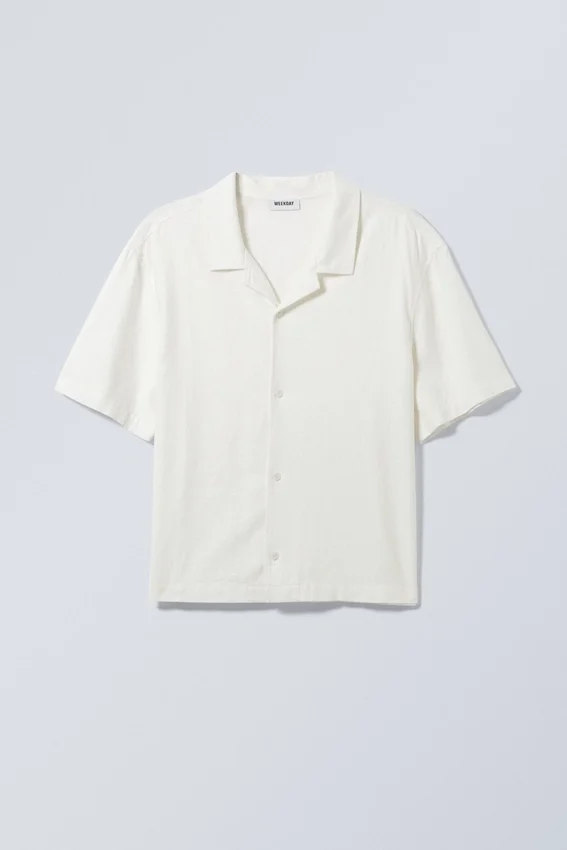 Loose Short Sleeve Linen Blend Shirt – Dusty White Loose Short Sleeve Linen Blend Shirt – Dusty White