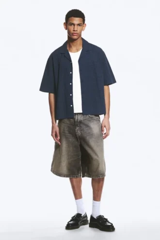 Loose Short-Sleeved Resort Shirt – Checked Dark Blue Loose Short-Sleeved Resort Shirt – Checked Dark Blue