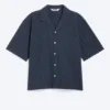 Loose Short-Sleeved Resort Shirt – Checked Dark Blue Loose Short-Sleeved Resort Shirt – Checked Dark Blue