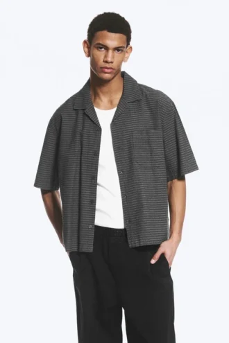 Loose Short-Sleeved Resort Shirt – Checked Grey