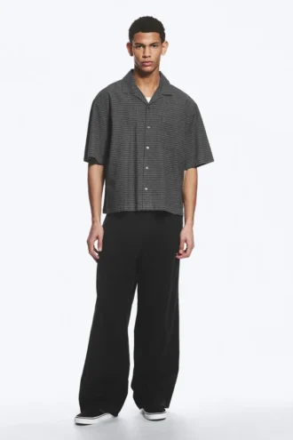 Loose Short-Sleeved Resort Shirt – Checked Grey