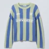 Loose Soccer Team Knitted Sweater – Green & Blue Stripe Loose Soccer Team Knitted Sweater – Green & Blue Stripe