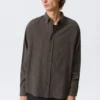 Loose Structured Button-Down Shirt – Checked Dark Brown Loose Structured Button-Down Shirt – Checked Dark Brown