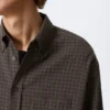 Loose Structured Button-Down Shirt – Checked Dark Brown Loose Structured Button-Down Shirt – Checked Dark Brown