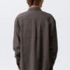 Loose Structured Button-Down Shirt – Checked Dark Brown Loose Structured Button-Down Shirt – Checked Dark Brown