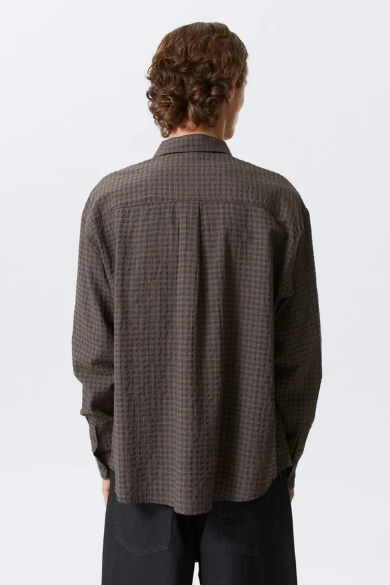 Loose Structured Button-Down Shirt – Checked Dark Brown Loose Structured Button-Down Shirt – Checked Dark Brown