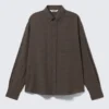 Loose Structured Button-Down Shirt – Checked Dark Brown Loose Structured Button-Down Shirt – Checked Dark Brown