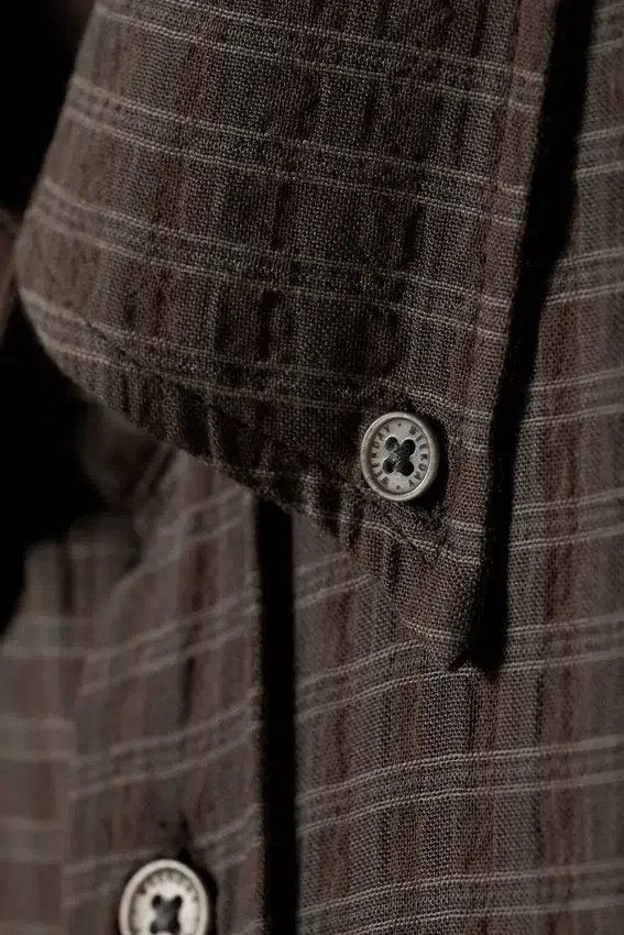 Loose Structured Button-Down Shirt – Checked Dark Brown Loose Structured Button-Down Shirt – Checked Dark Brown