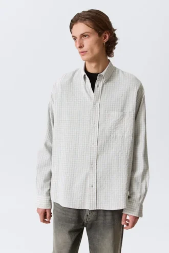 Loose Structured Button-Down Shirt – Checked Grey Loose Structured Button-Down Shirt – Checked Grey