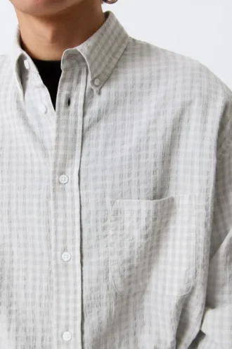 Loose Structured Button-Down Shirt – Checked Grey Loose Structured Button-Down Shirt – Checked Grey