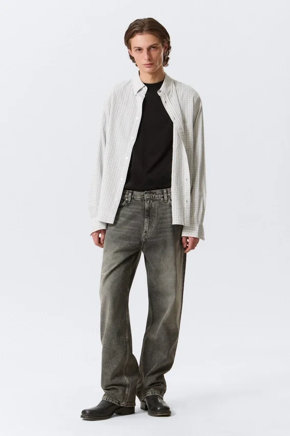 Loose Structured Button-Down Shirt – Checked Grey Loose Structured Button-Down Shirt – Checked Grey