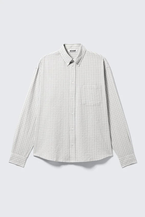 Loose Structured Button-Down Shirt – Checked Grey Loose Structured Button-Down Shirt – Checked Grey