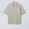 Loose Structured Short Sleeve Shirt – Light Beige Loose Structured Short Sleeve Shirt – Light Beige