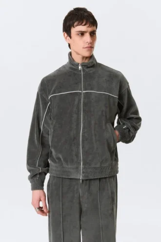 Loose Velour Track Jacket – Dark Grey Loose Velour Track Jacket – Dark Grey