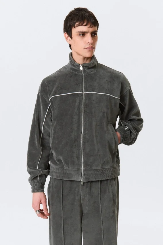 Loose Velour Track Jacket – Dark Grey Loose Velour Track Jacket – Dark Grey