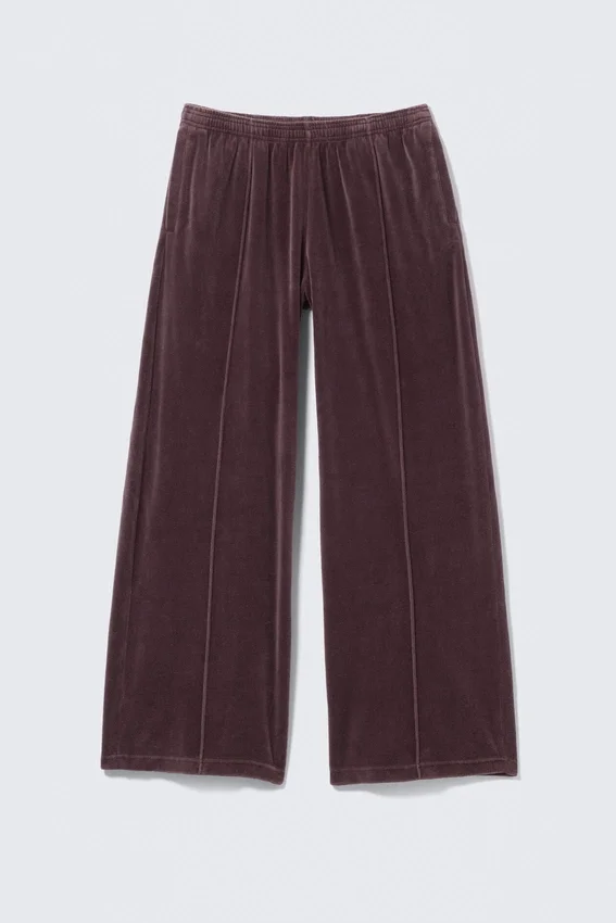 Loose Washed Velvet Track Trousers – Washed Dark Purple Loose Washed Velvet Track Trousers – Washed Dark Purple