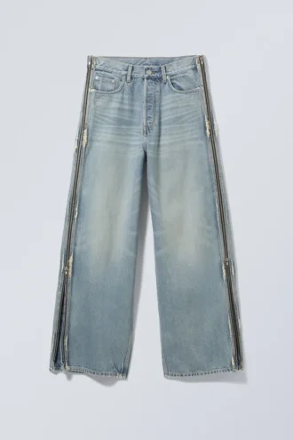 Loose Wide Leg Zip Jeans – Seventeen Blue – Medium Blue Loose Wide Leg Zip Jeans – Seventeen Blue – Medium Blue