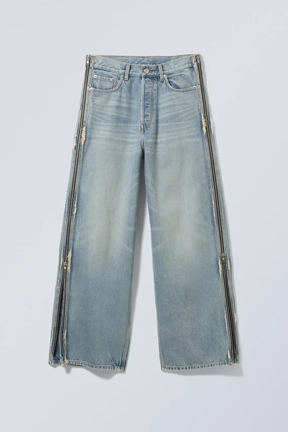 Loose Wide Leg Zip Jeans – Seventeen Blue – Medium Blue Loose Wide Leg Zip Jeans – Seventeen Blue – Medium Blue
