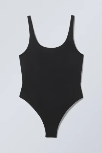 Low Back Scoop Neck Swimsuit – Black