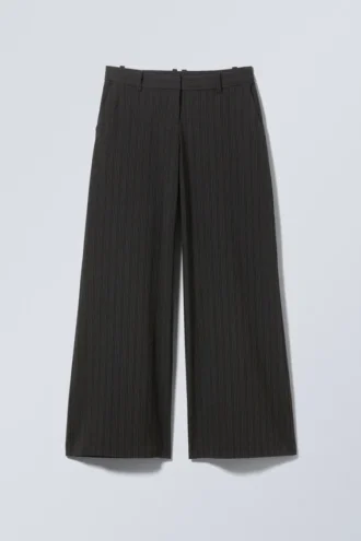 Low Flared Suit Trousers – Striped Black Low Flared Suit Trousers – Striped Black
