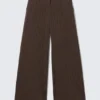 Low Flared Suit Trousers – Striped Dark Brown Low Flared Suit Trousers – Striped Dark Brown