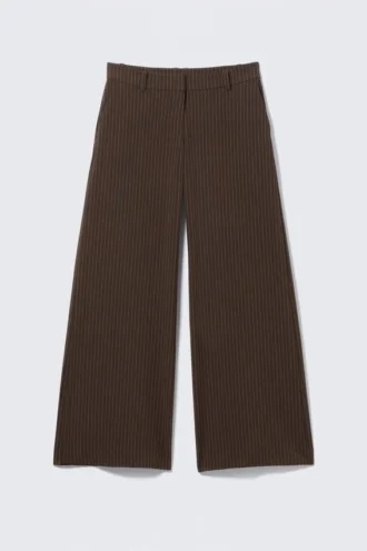 Low Flared Suit Trousers – Striped Dark Brown