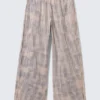 Low Loose Bleached Cotton Trousers – Blue Check – Bleached Effect Low Loose Bleached Cotton Trousers – Blue Check – Bleached Effect