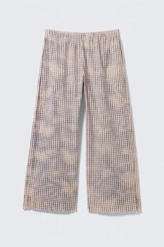 Low Loose Bleached Cotton Trousers – Blue Check – Bleached Effect
