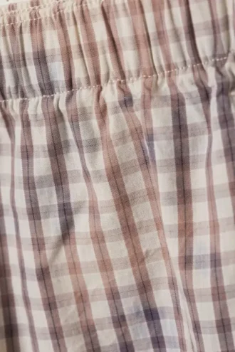 Low Loose Bleached Cotton Trousers – Blue Check – Bleached Effect