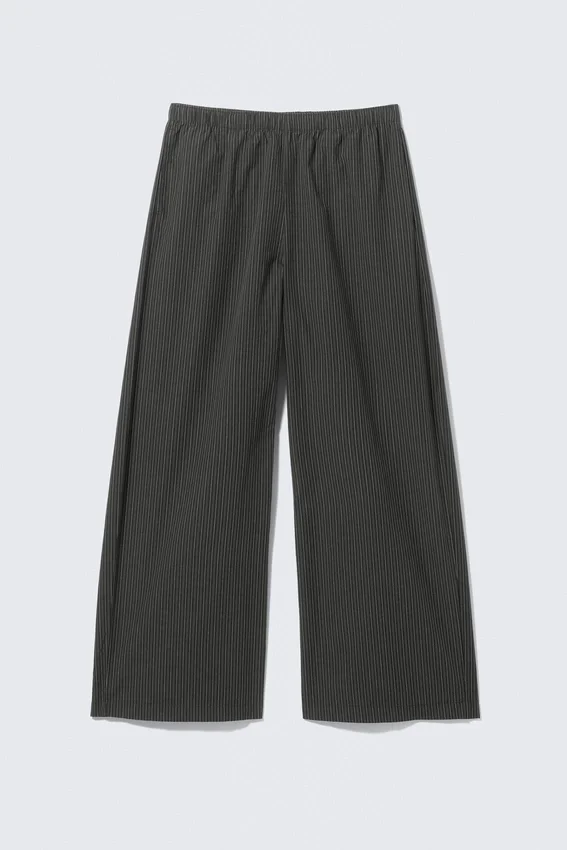 Low Loose Cotton Trousers – Striped Black Low Loose Cotton Trousers – Striped Black