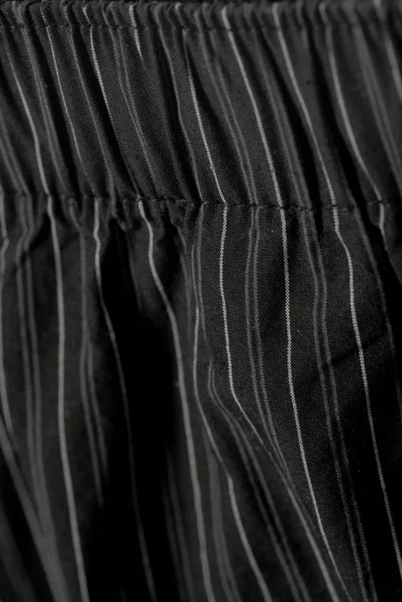 Low Loose Cotton Trousers – Striped Black Low Loose Cotton Trousers – Striped Black