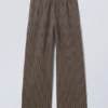 Low Loose Cotton Trousers – Striped Brown Low Loose Cotton Trousers – Striped Brown