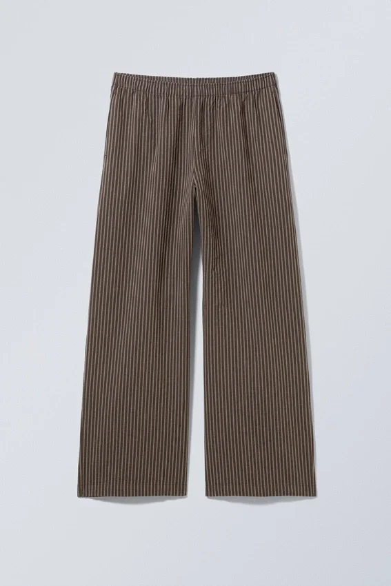 Low Loose Cotton Trousers – Striped Brown Low Loose Cotton Trousers – Striped Brown