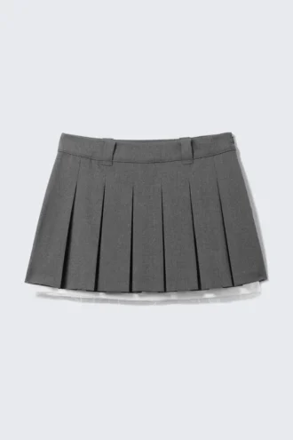 Low Pleated Mini Skirt – Dark Grey