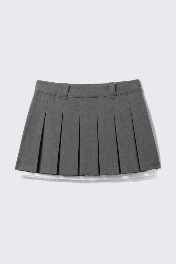Low Pleated Mini Skirt – Dark Grey Low Pleated Mini Skirt – Dark Grey