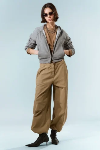 Low Rise Baggy Ripstop Trousers – Beige