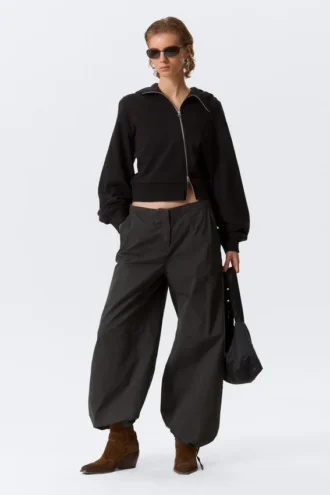 Low Rise Baggy Ripstop Trousers – Dark Grey