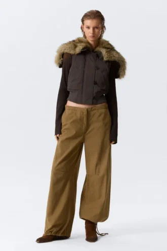 Low Rise Baggy Ripstop Trousers – Dark Khaki