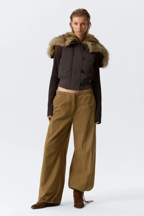 Low Rise Baggy Ripstop Trousers – Dark Khaki Low Rise Baggy Ripstop Trousers – Dark Khaki