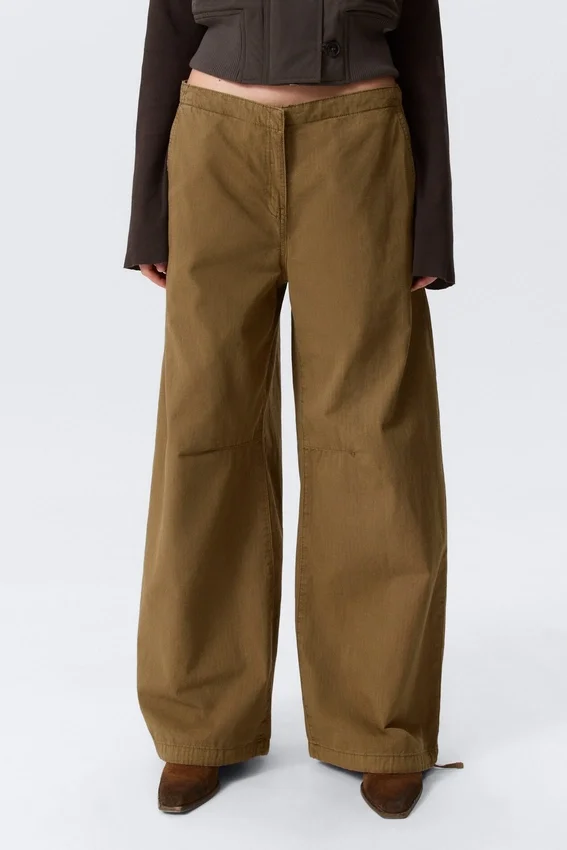 Low Rise Baggy Ripstop Trousers – Dark Khaki Low Rise Baggy Ripstop Trousers – Dark Khaki