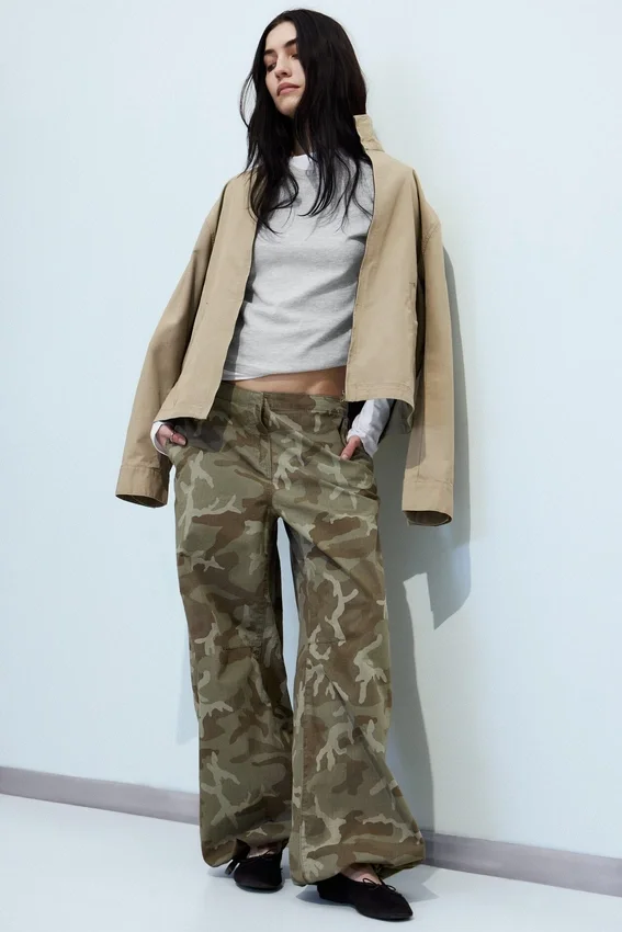 Low Rise Baggy Ripstop Trousers – Khaki Green – Camo Low Rise Baggy Ripstop Trousers – Khaki Green – Camo