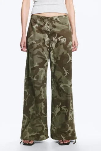 Low Rise Baggy Ripstop Trousers – Khaki Green – Camo