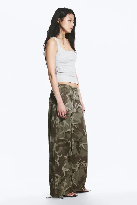 Low Rise Baggy Ripstop Trousers – Khaki Green – Camo Low Rise Baggy Ripstop Trousers – Khaki Green – Camo