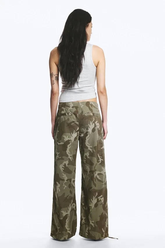 Low Rise Baggy Ripstop Trousers – Khaki Green – Camo Low Rise Baggy Ripstop Trousers – Khaki Green – Camo