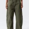 Low Rise Baggy Washed Canvas Trousers – Washed Dark Khaki Green Low Rise Baggy Washed Canvas Trousers – Washed Dark Khaki Green