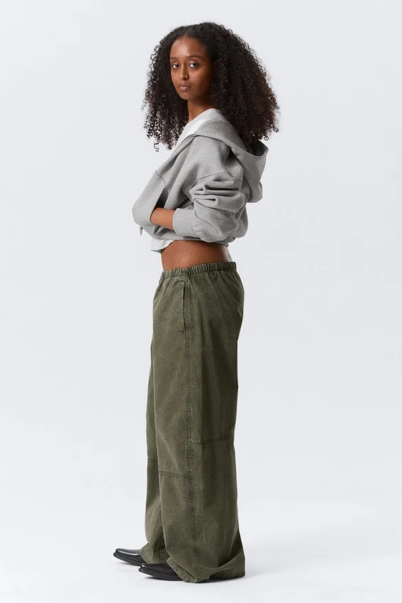 Low Rise Baggy Washed Canvas Trousers – Washed Dark Khaki Green Low Rise Baggy Washed Canvas Trousers – Washed Dark Khaki Green