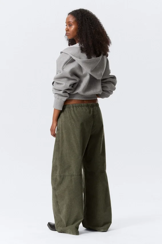 Low Rise Baggy Washed Canvas Trousers – Washed Dark Khaki Green Low Rise Baggy Washed Canvas Trousers – Washed Dark Khaki Green