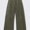 Low Rise Baggy Washed Canvas Trousers – Washed Dark Khaki Green Low Rise Baggy Washed Canvas Trousers – Washed Dark Khaki Green