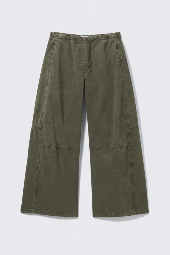 Low Rise Baggy Washed Canvas Trousers – Washed Dark Khaki Green Low Rise Baggy Washed Canvas Trousers – Washed Dark Khaki Green